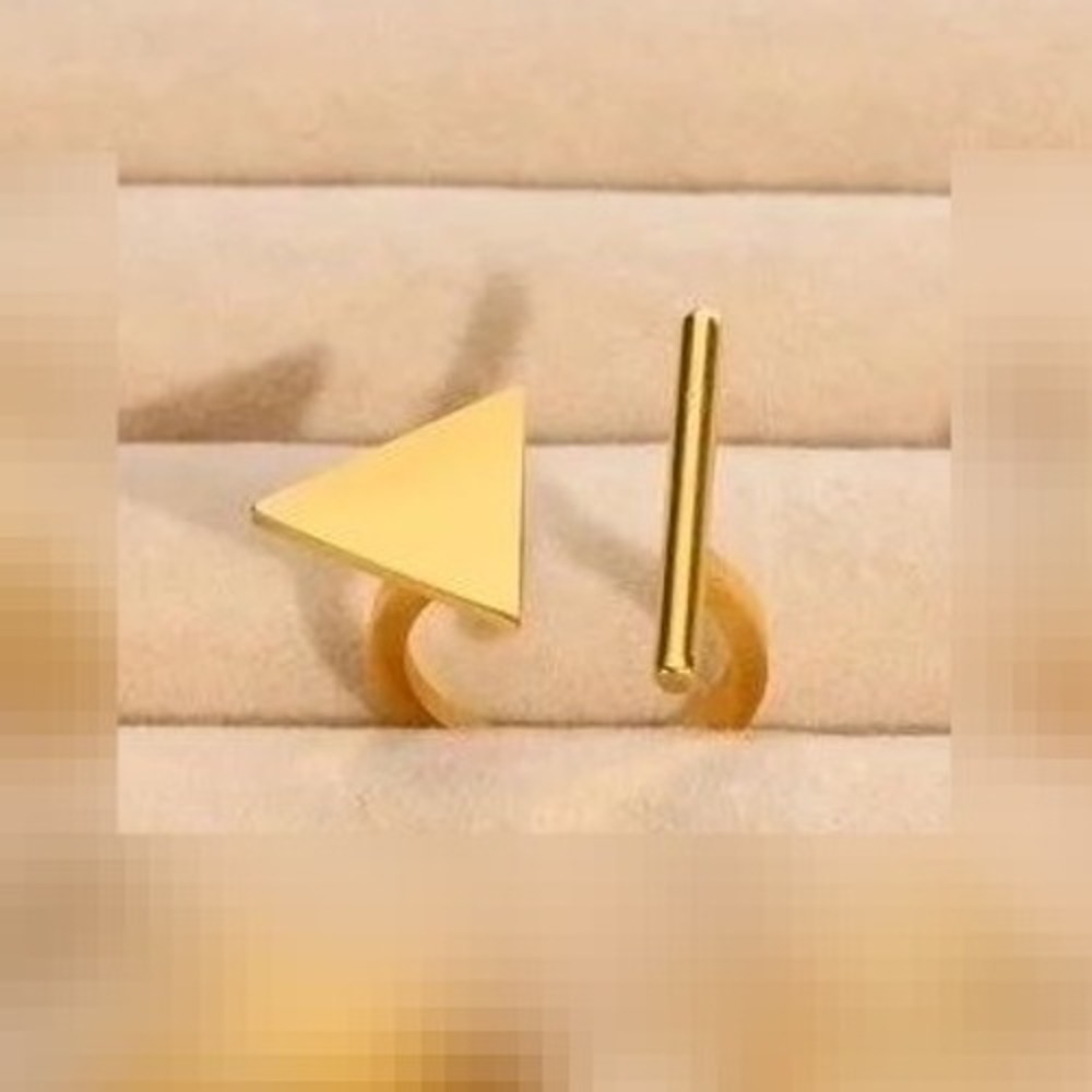Geometric Triangle‎ Bar Ring Gold Stainless Steel Band Minimalist Women Size 6.
